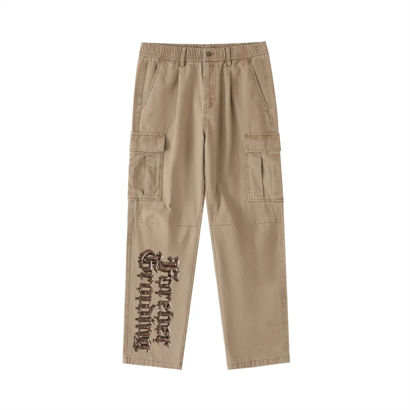 Brown Cotton Elastic-Waist Cargo Pants ODMPOD