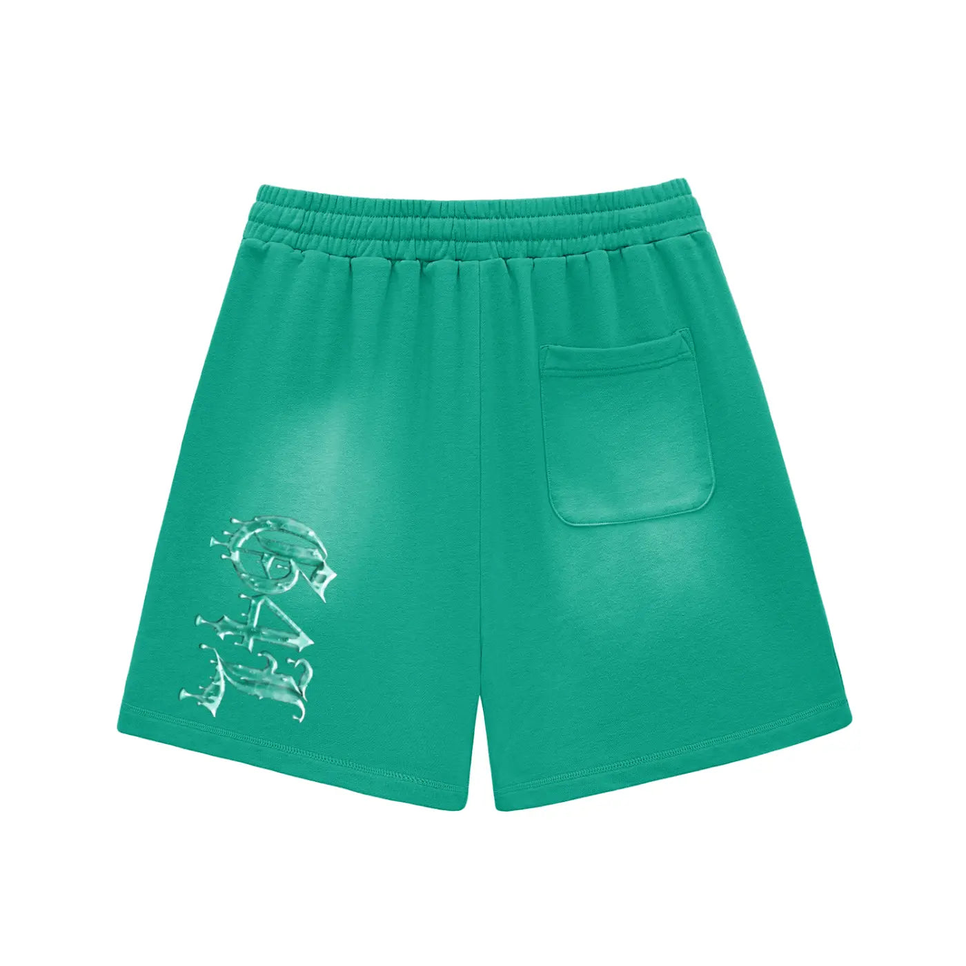 Aqua Green Sun Fade Raw Edge Cotton Shorts ODMPOD