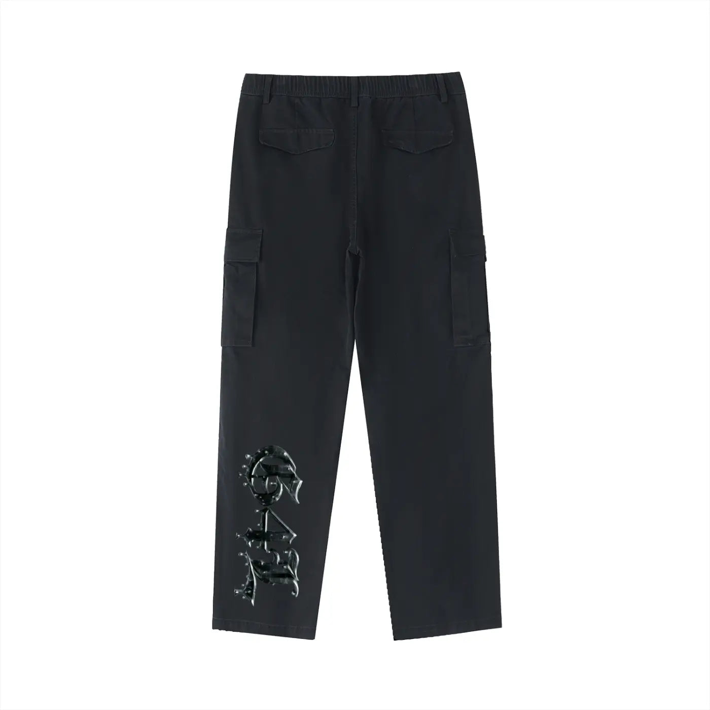 Black Cotton Elastic-Waist Cargo Pants ODMPOD