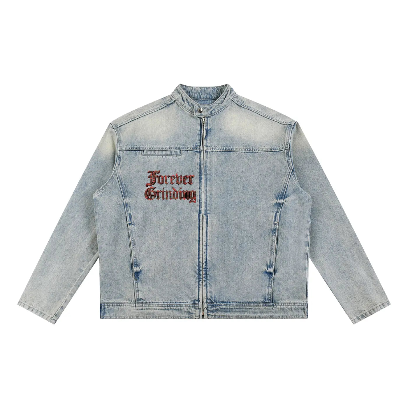 Blue Vintage Wash Zip Denim Jacket ODMPOD