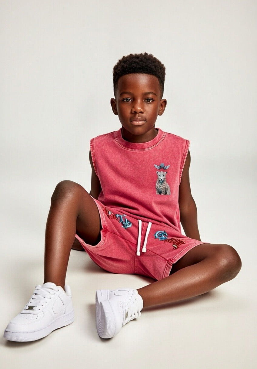 Pink Snow Washed Kids' Tank Top & Shorts