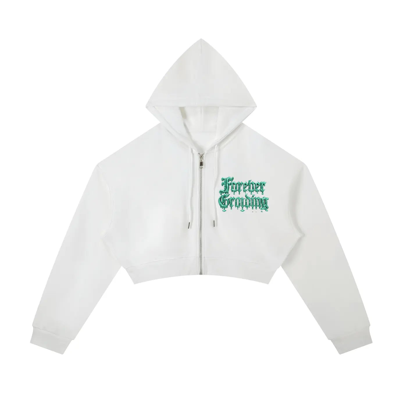 White Essential Cropped Zip-Up Hoodie ODMPOD