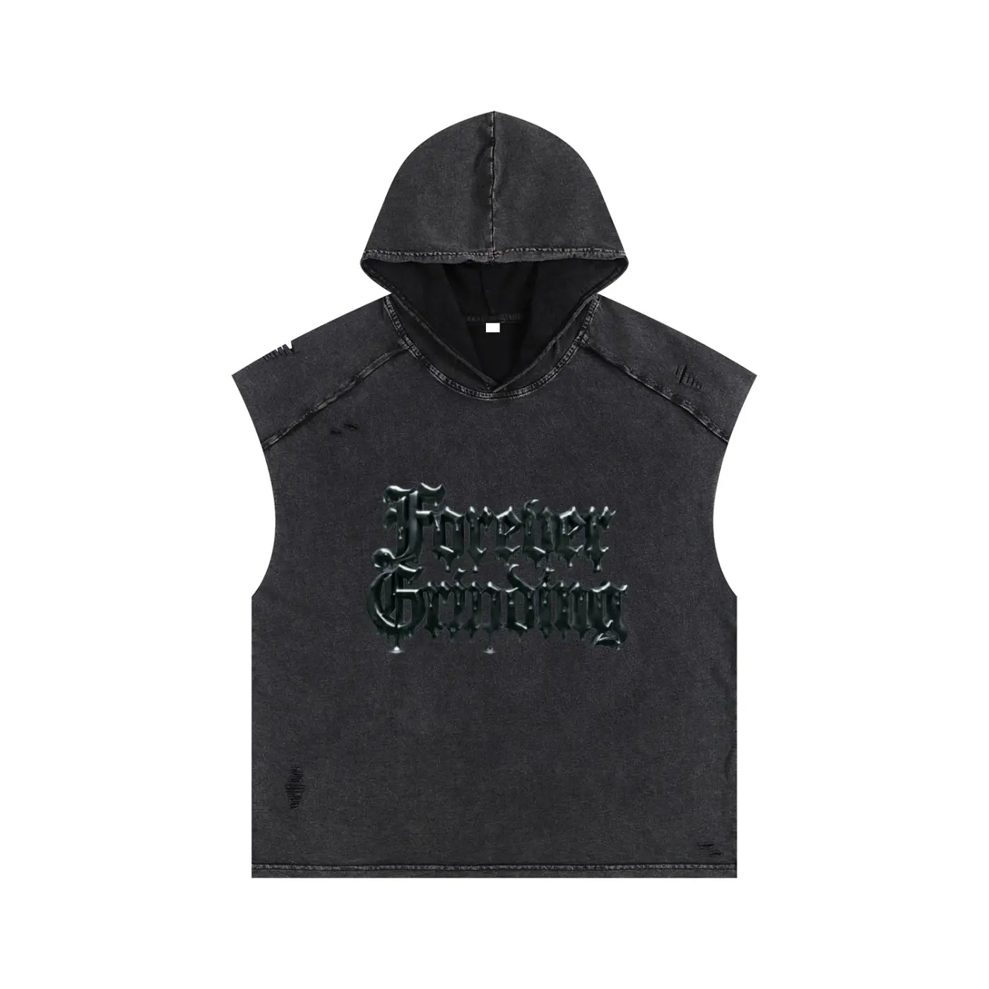 Black Snow Washed Boxy Hooded Tank Top ODMPOD