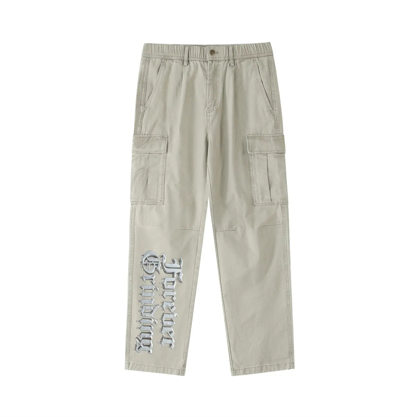 Light Gray Cotton Elastic-Waist Cargo Pants ODMPOD