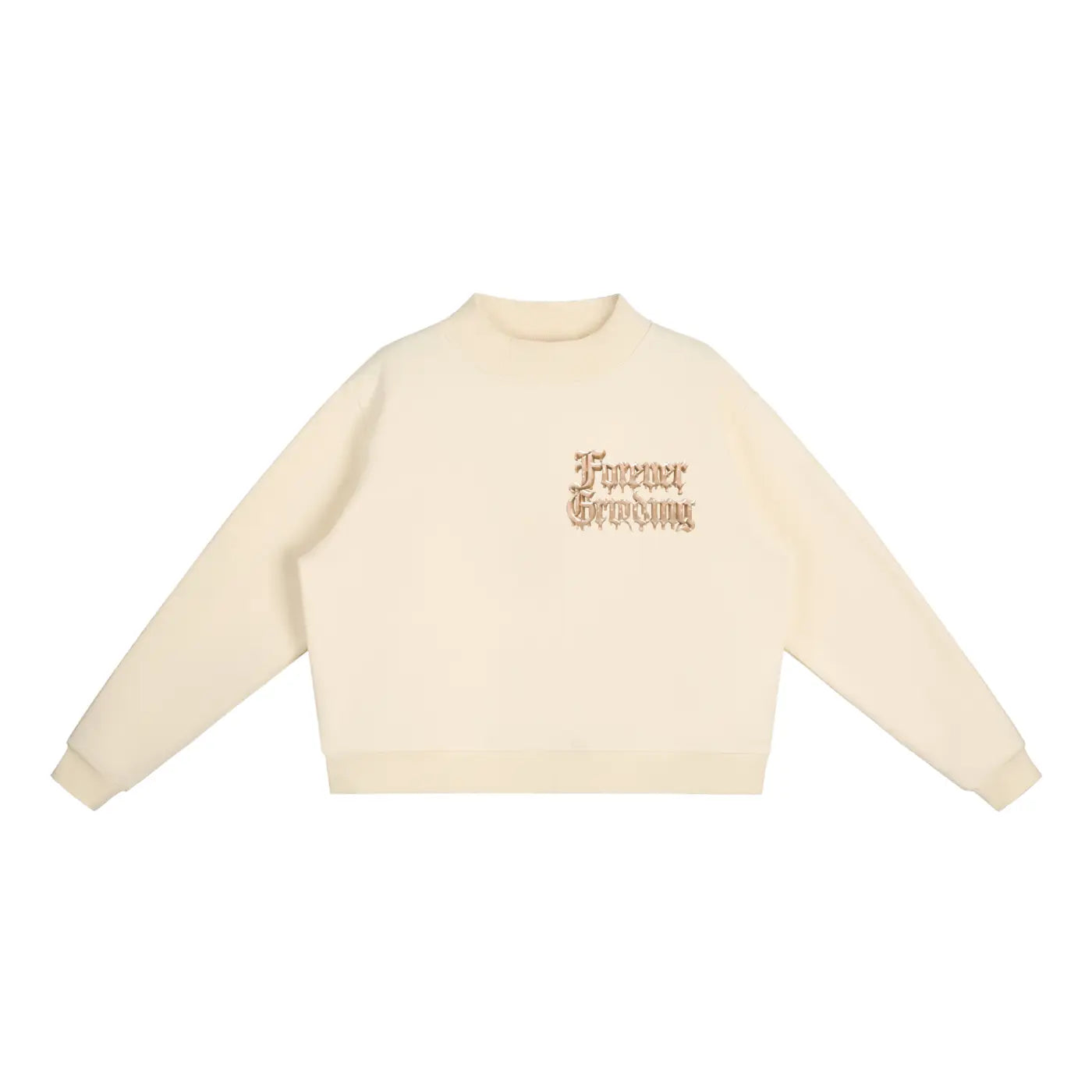 Cream Apricot Essential Fleece Mock-Neck Crew Sweatshirt ODMPOD