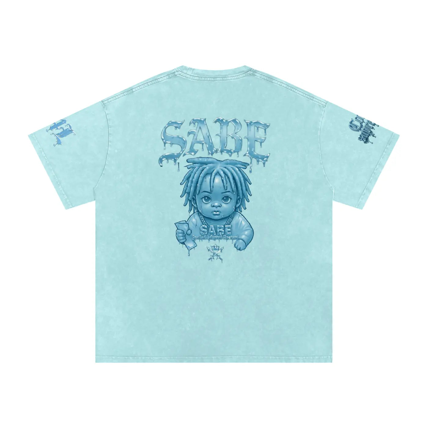 Water Blue Snow Washed Oversized Cotton T-Shirt ODMPOD