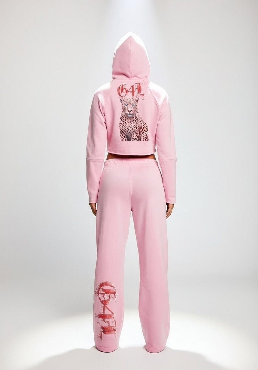 Rose Pink Vintage Washed Raw Edge Hoodie & Waist Pants Outfit Set