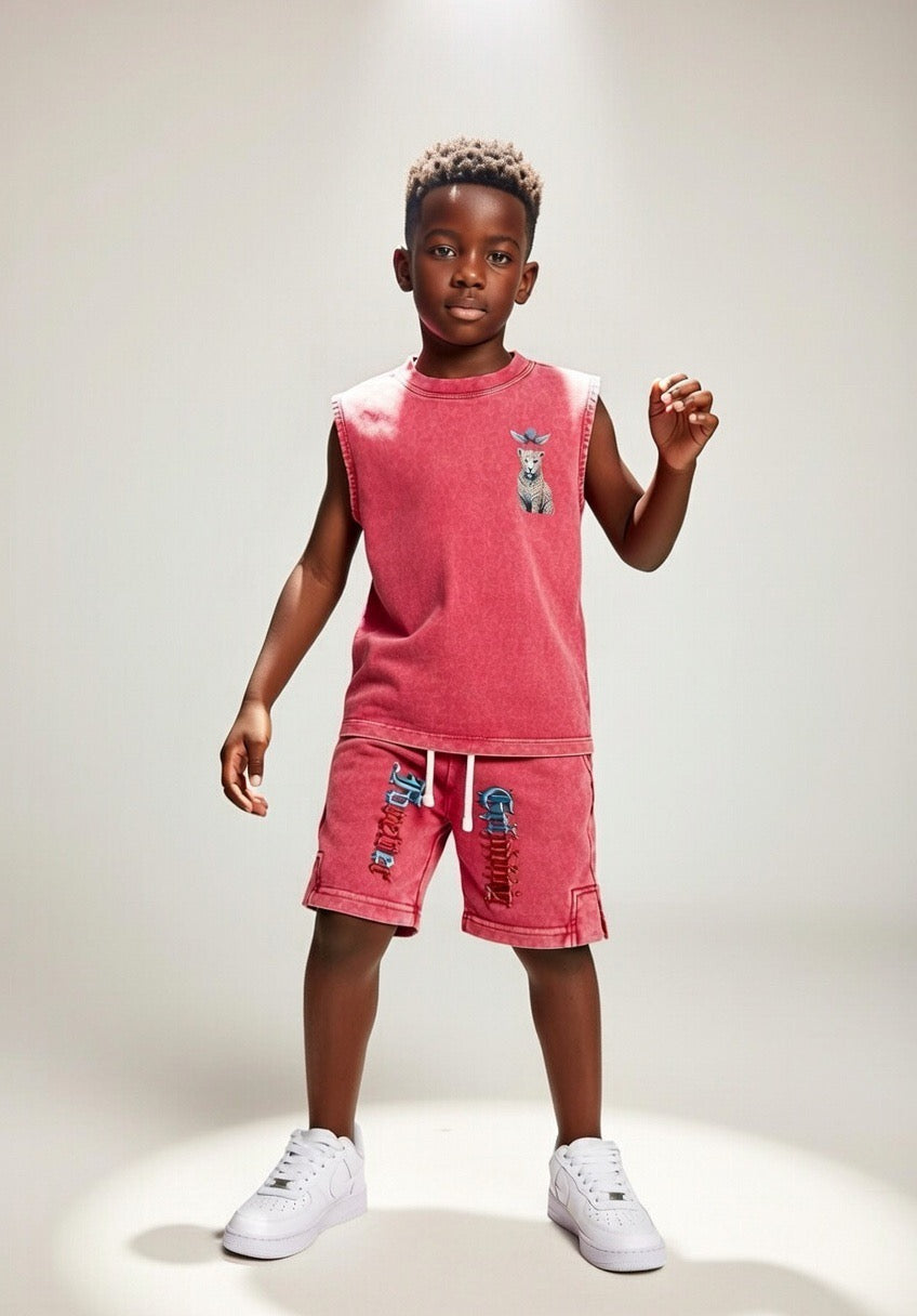 Pink Snow Washed Kids' Tank Top & Shorts