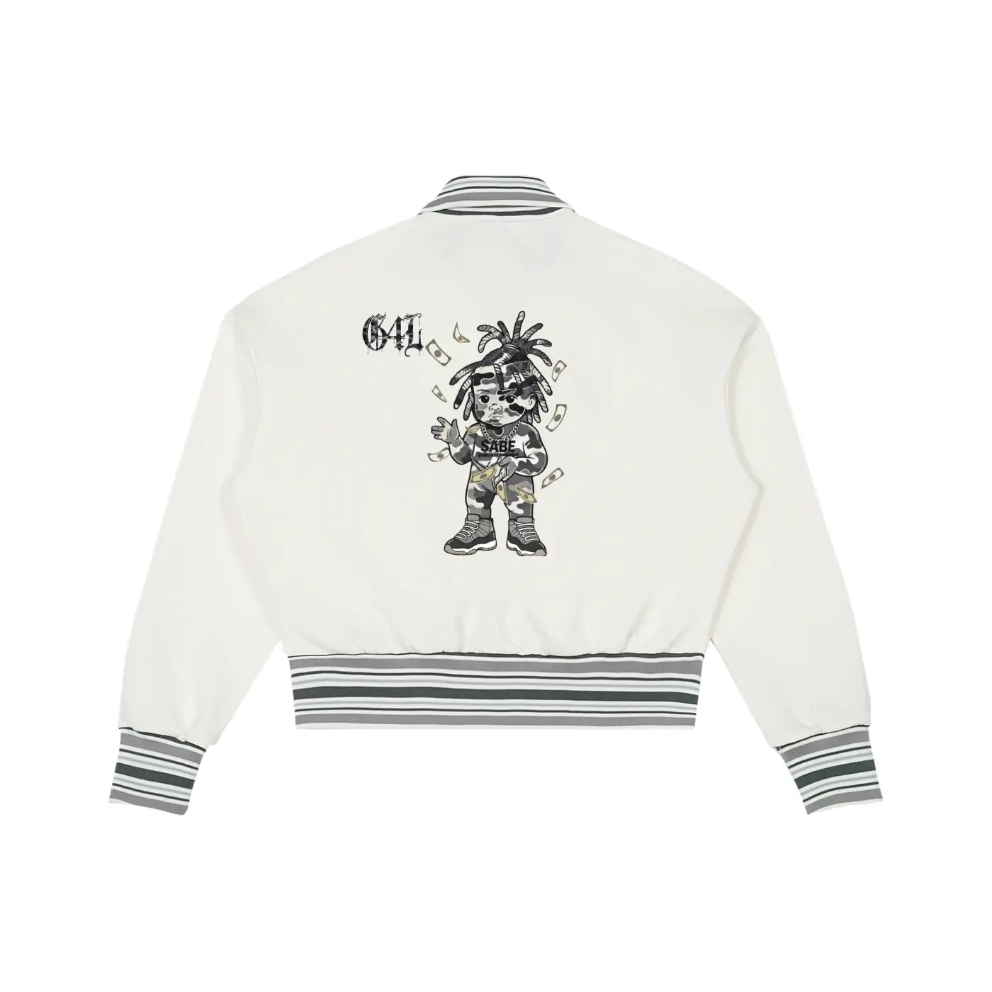 White Striped Rib Collar Zip Jacket ODMPOD