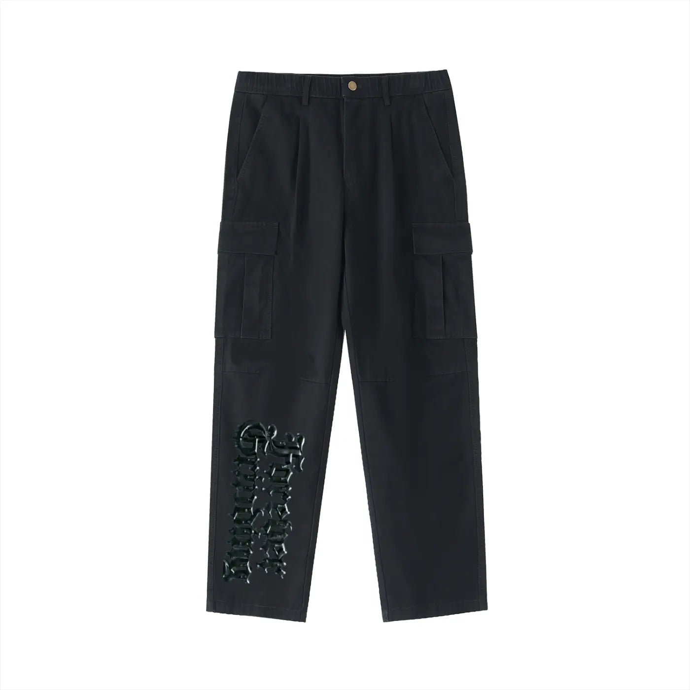 Black Cotton Elastic-Waist Cargo Pants ODMPOD