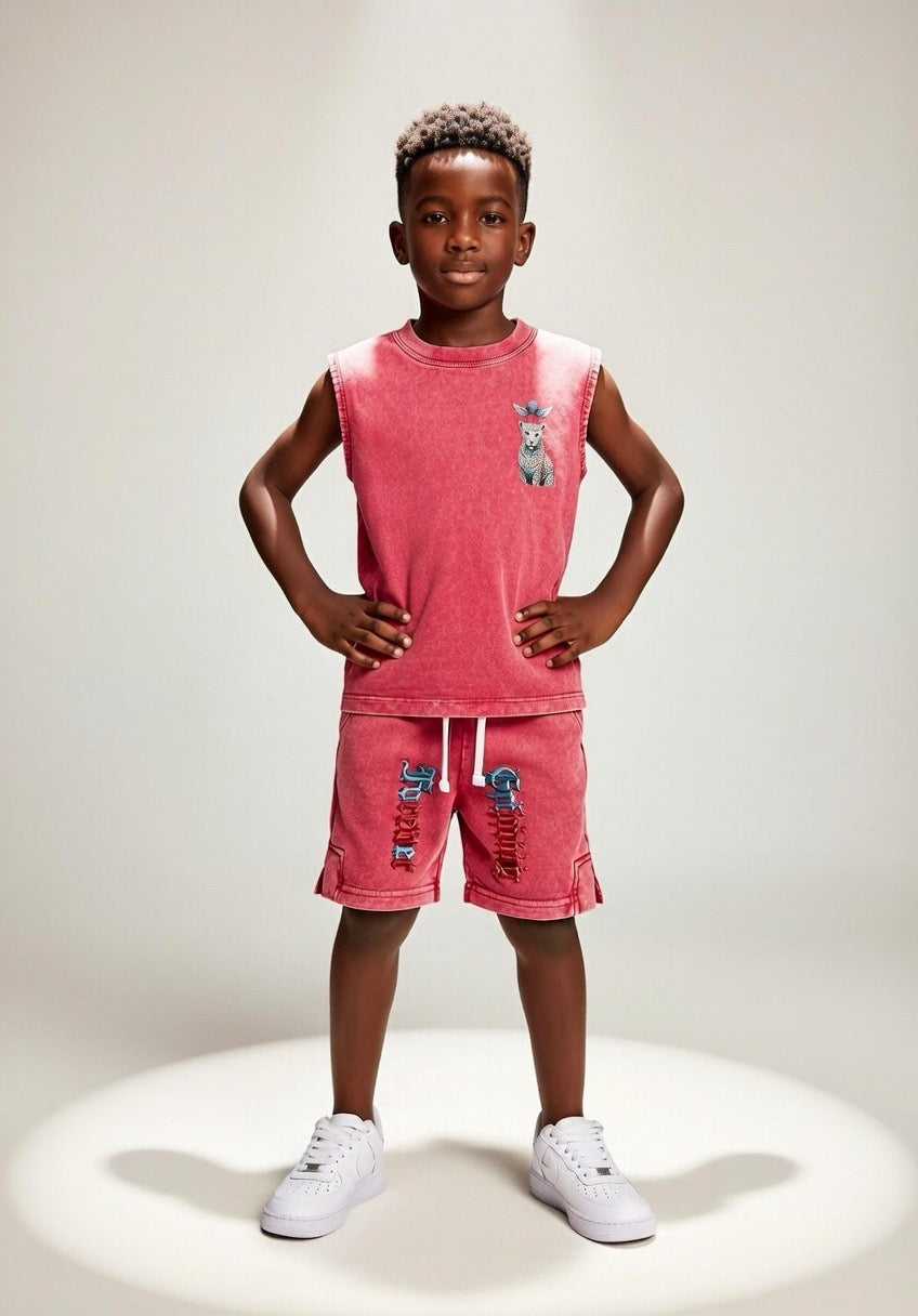 Pink Snow Washed Kids' Tank Top & Shorts