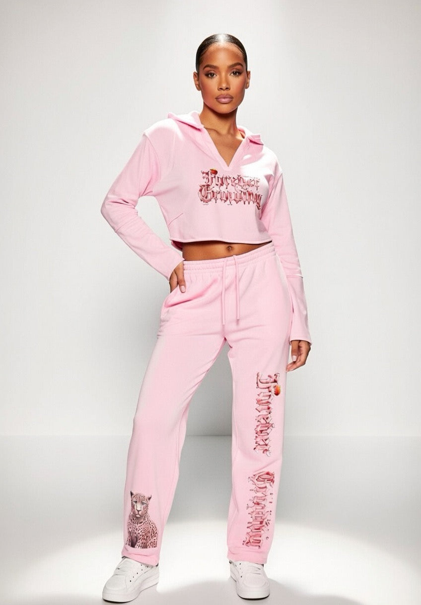 Rose Pink Vintage Washed Raw Edge Hoodie & Waist Pants Outfit Set