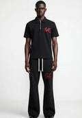 Black Half-Zip Cotton Polo Shirt & Flared Sweatpants Forever Grinding