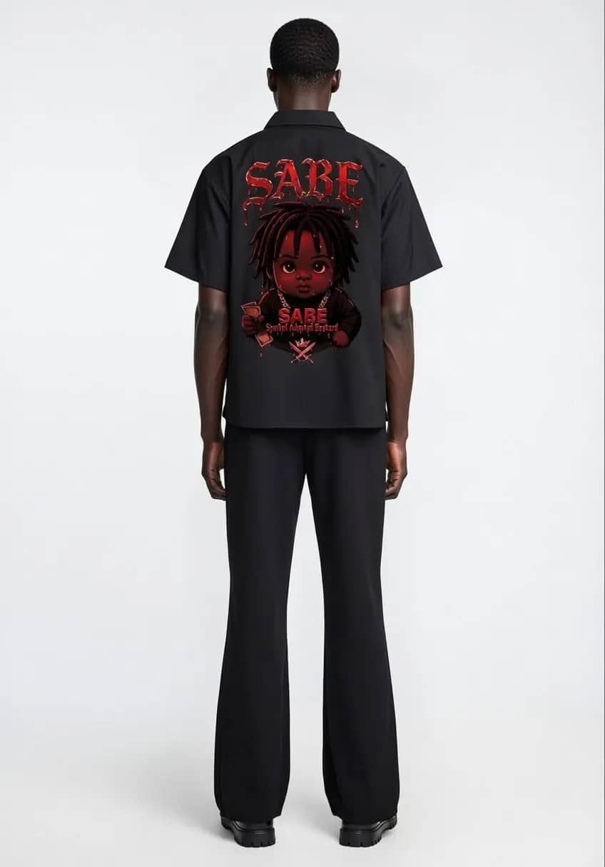 Black Half-Zip Cotton Polo Shirt & Flared Sweatpants Forever Grinding