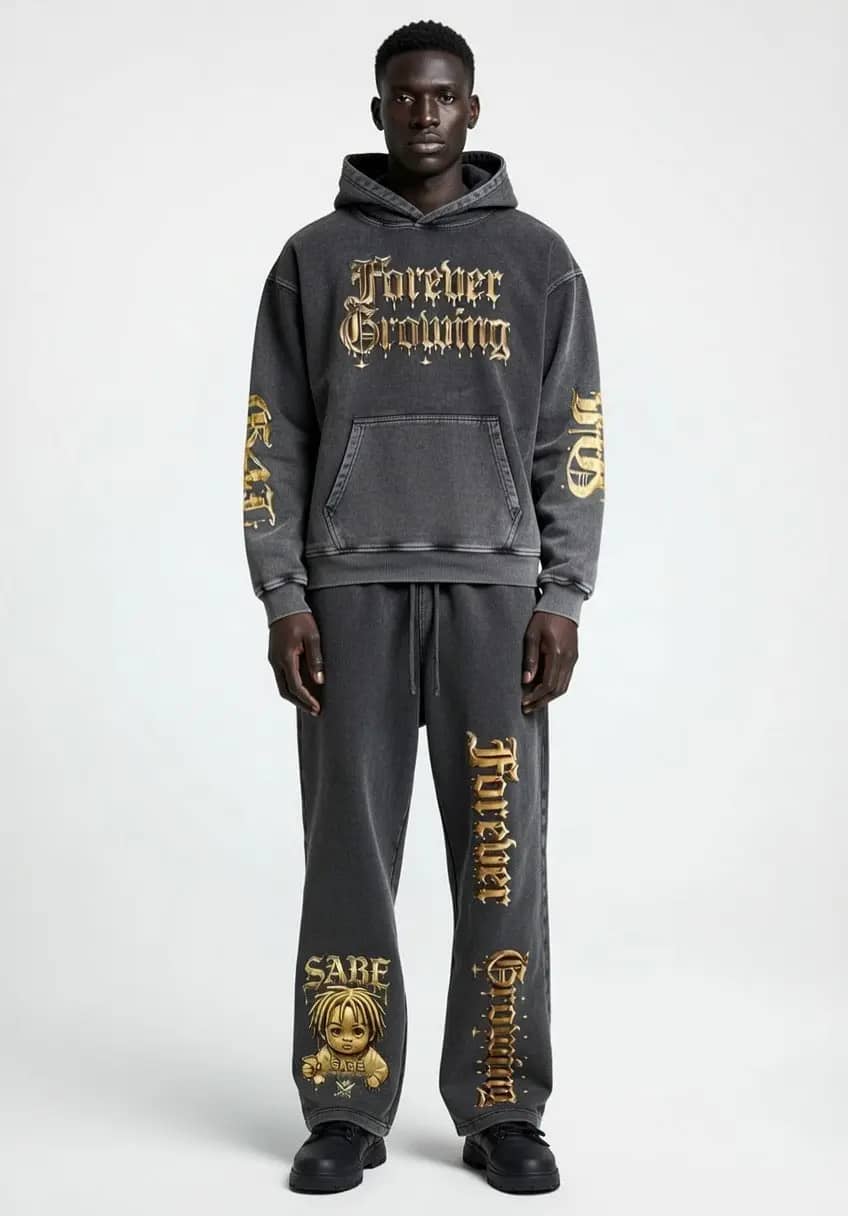 Black Beauty Snow Washed Hoodie & Sweatpants Forever Grinding