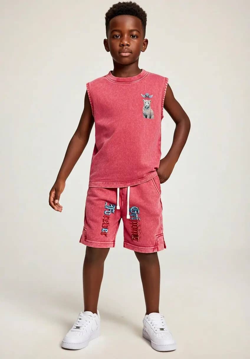 Pink Snow Washed Kids' Tank Top & Shorts Forever Grinding