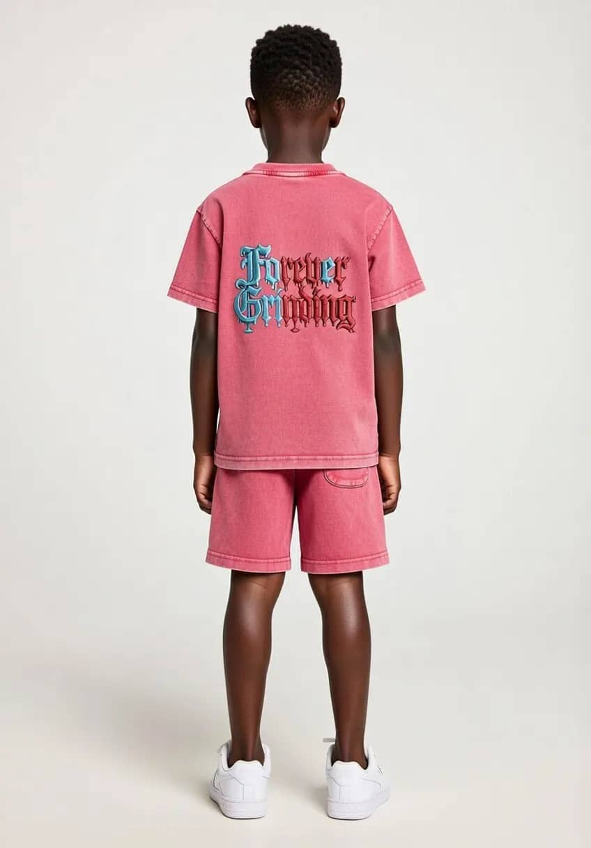 Pink Snow Washed Kids' Tank Top & Shorts Forever Grinding