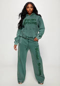 Blackish Green Snow Wash Hand-Frayed Heavyweight Hoodie & Jogged Sweatpants