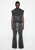 Gray Snow Washed Boxy Hooded Tank Top & Flared Sweatpants