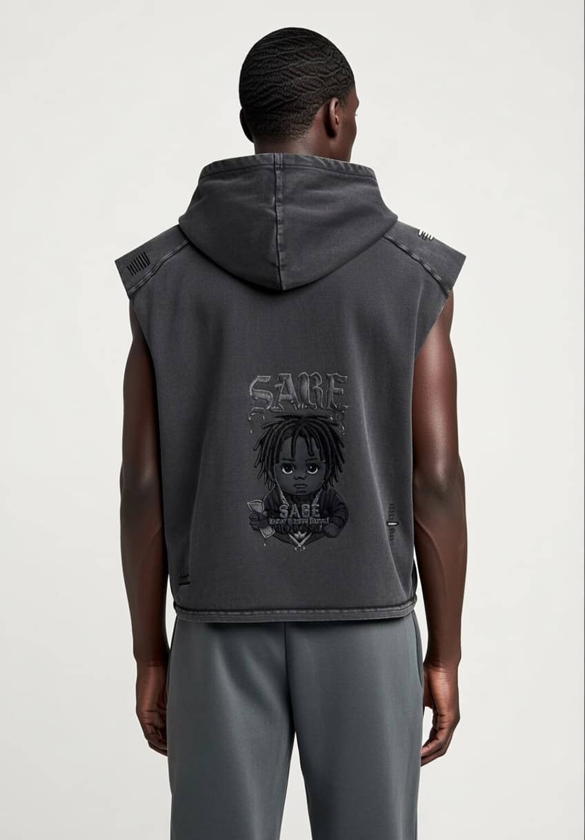 Gray Snow Washed Boxy Hooded Tank Top & Flared Sweatpants