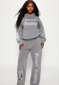 Gray Snow Washed Loose Cotton Hoodie & Cargo Pants