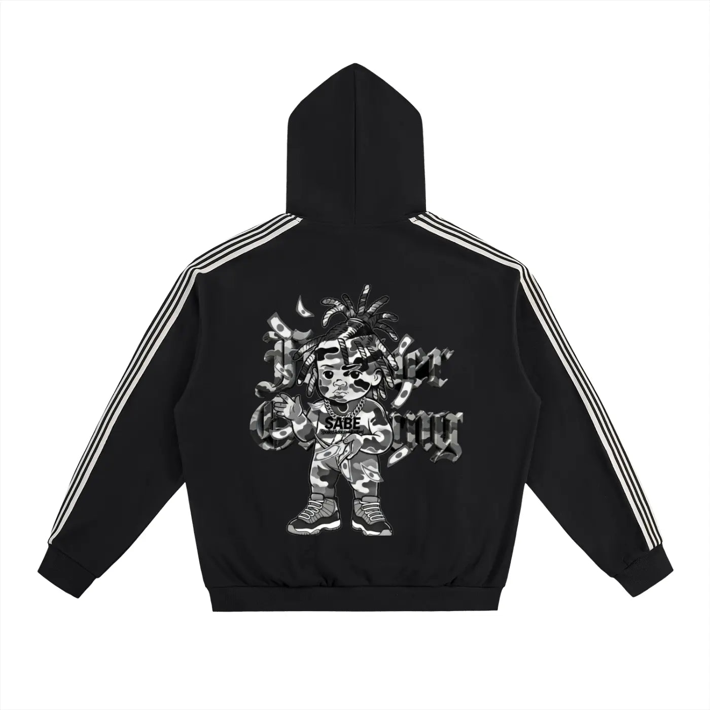 Black Side Stripe Drop-Shoulder Hoodie ODMPOD