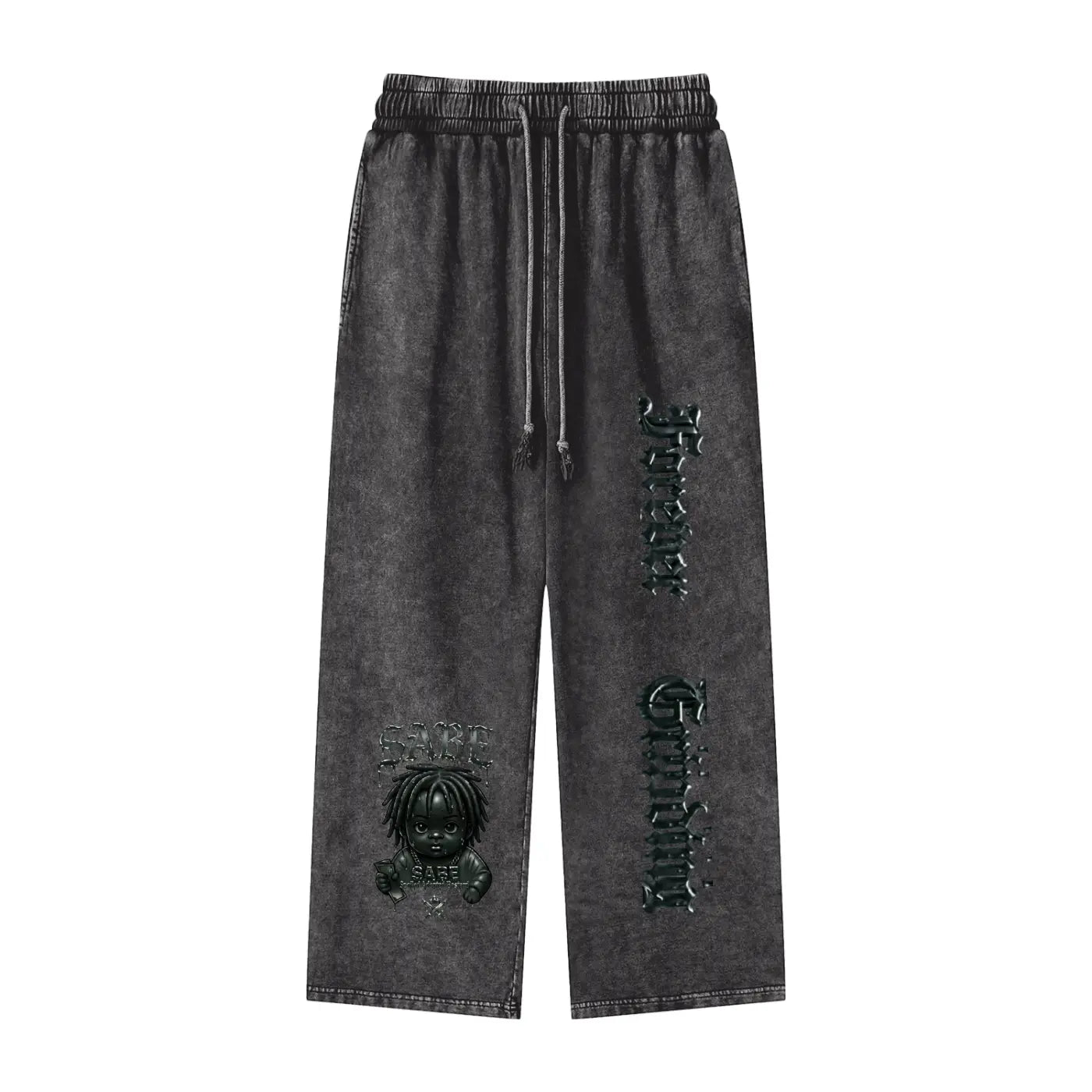 Black Snow Washed Straight Leg Pants ODMPOD