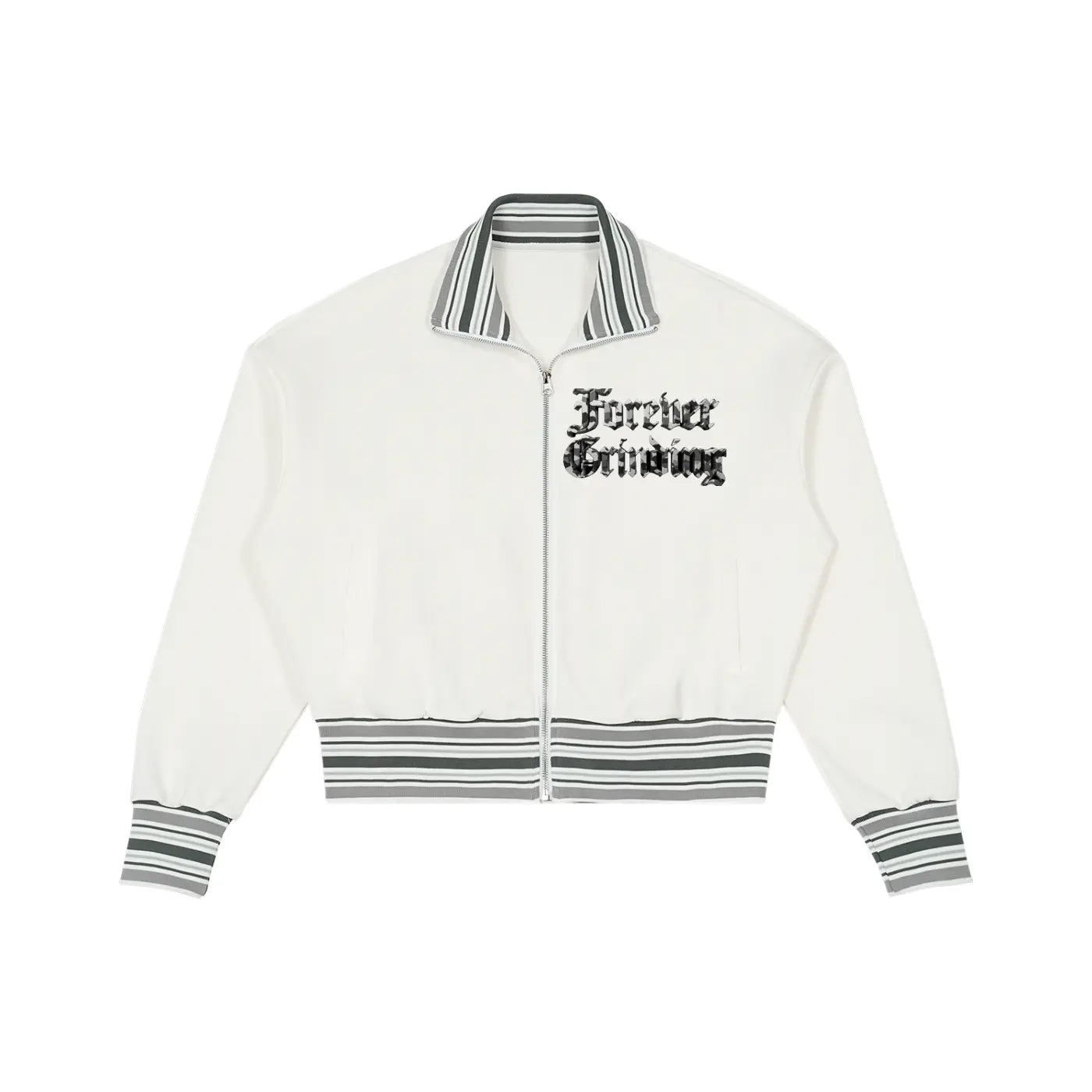 White Striped Rib Collar Zip Jacket ODMPOD