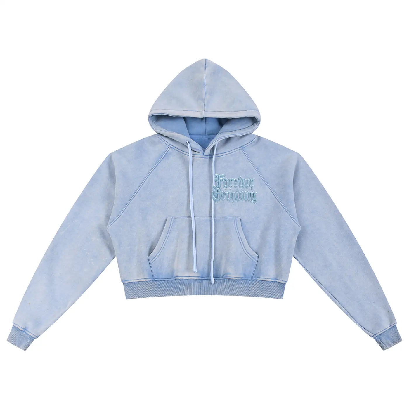 Blue Snow Washed Cropped Hoodie ODMPOD