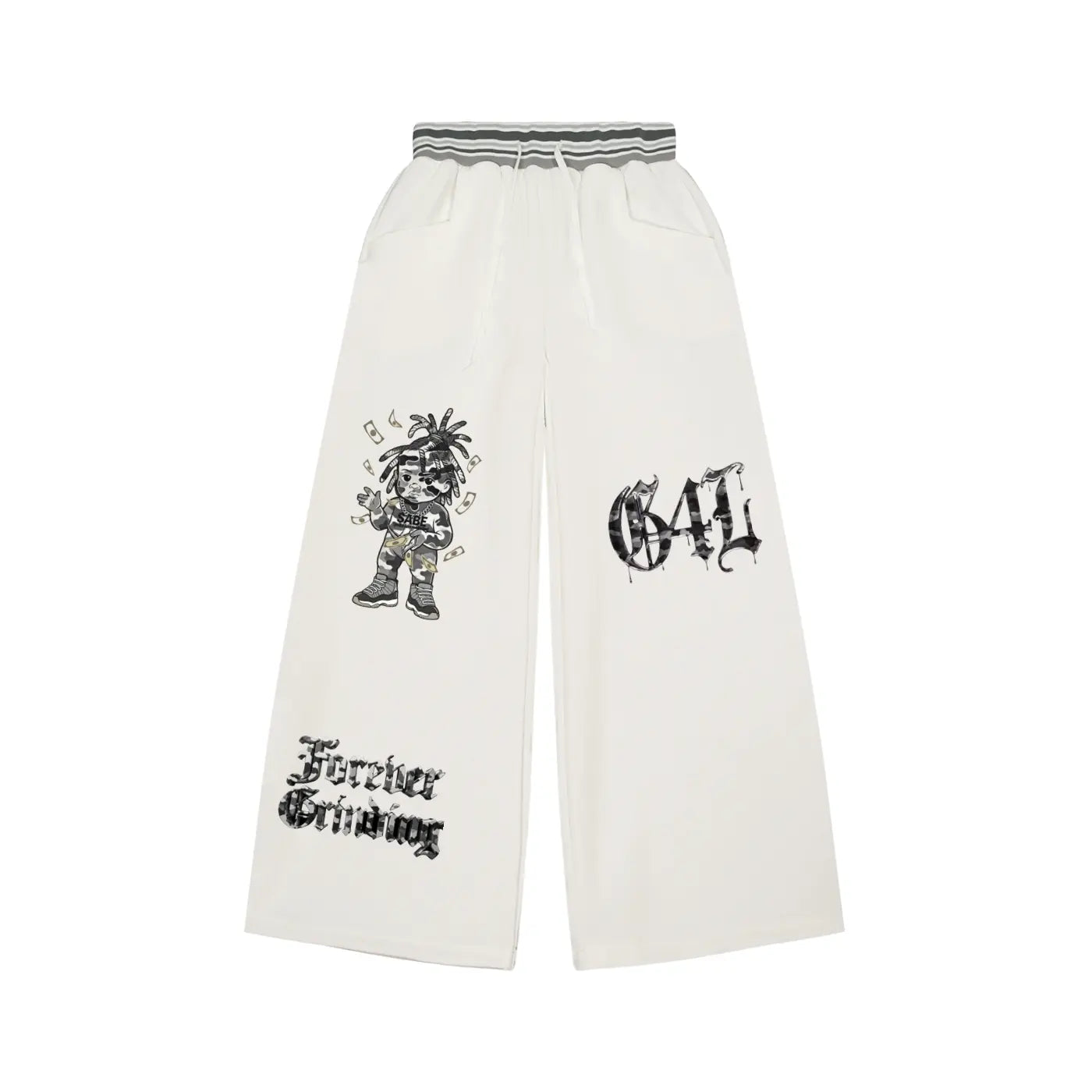 White Striped Waist Wide Leg Pants ODMPOD