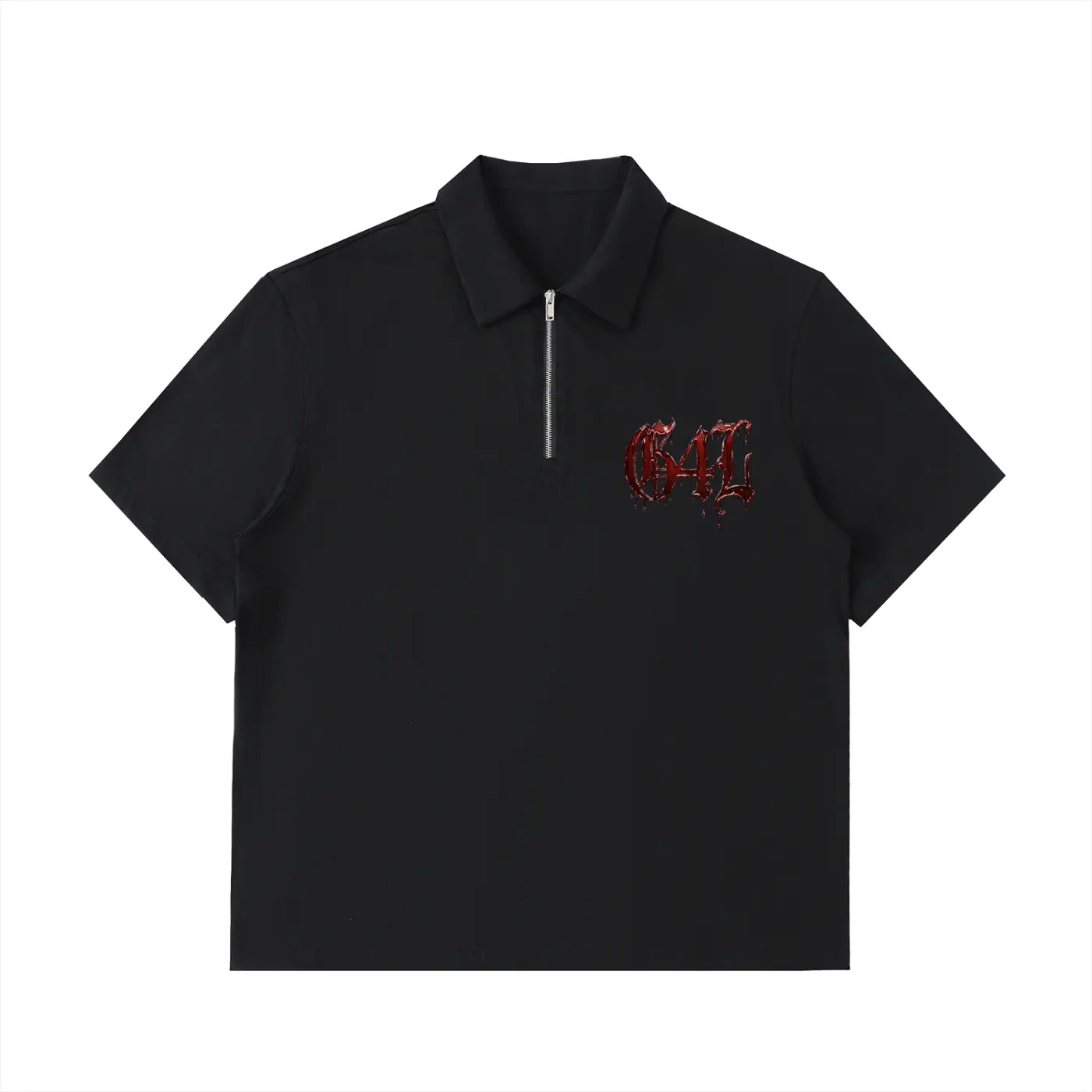 Black Half-Zip Cotton Polo Shirt ODMPOD