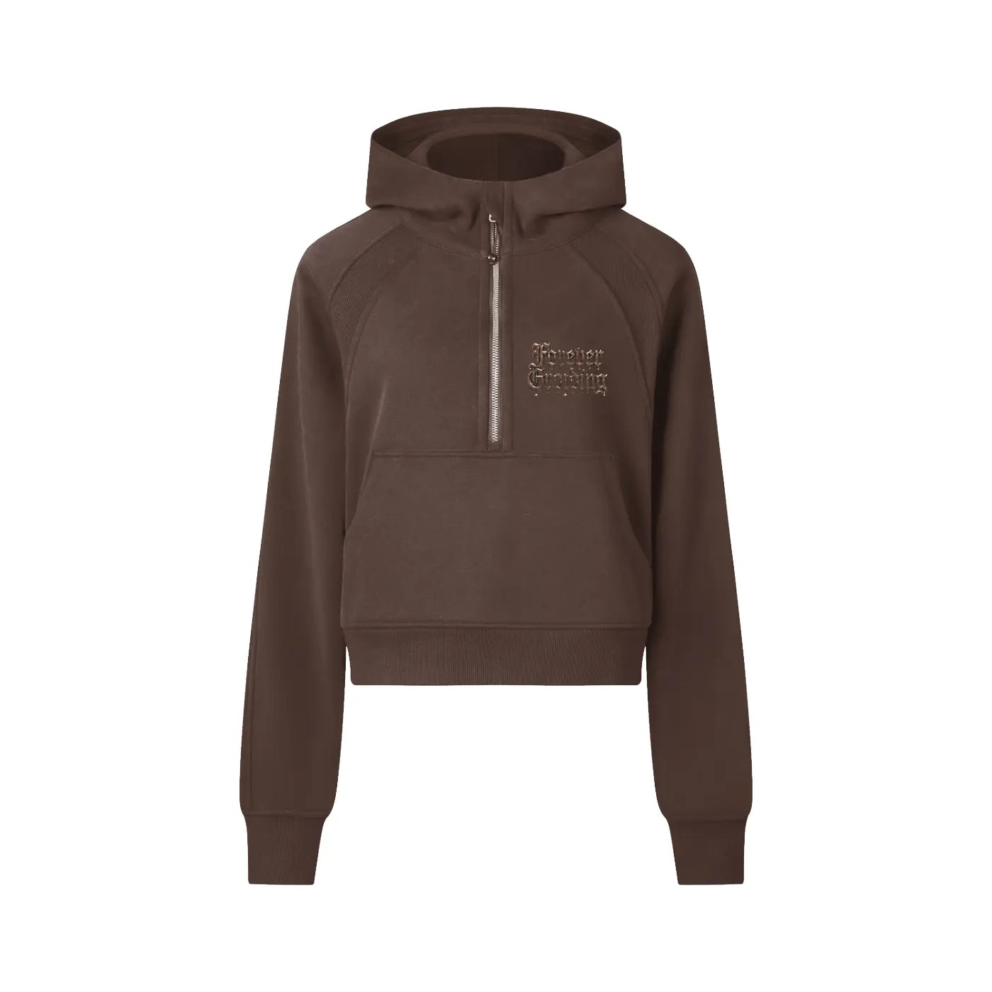 Coffee Brown Cropped Half-Zip Hoodie ODMPOD