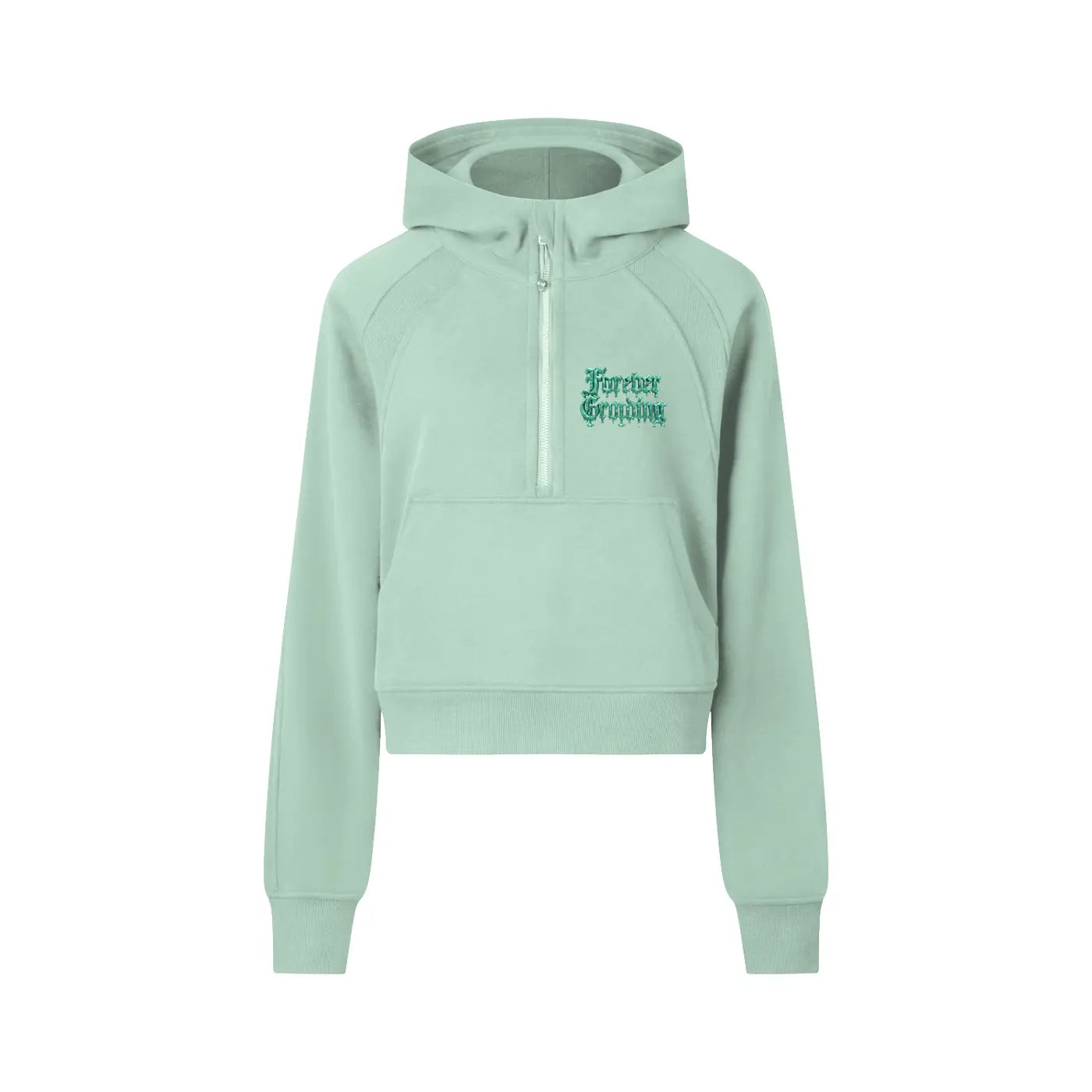 Aqua Green Cropped Half-Zip Hoodie ODMPOD
