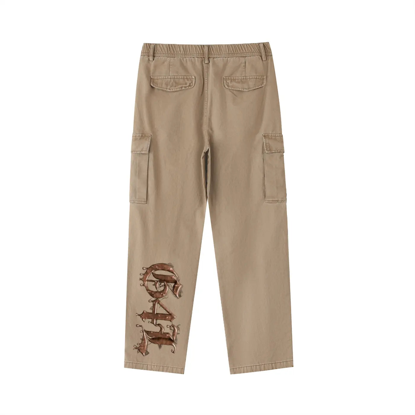 Brown Cotton Elastic-Waist Cargo Pants ODMPOD