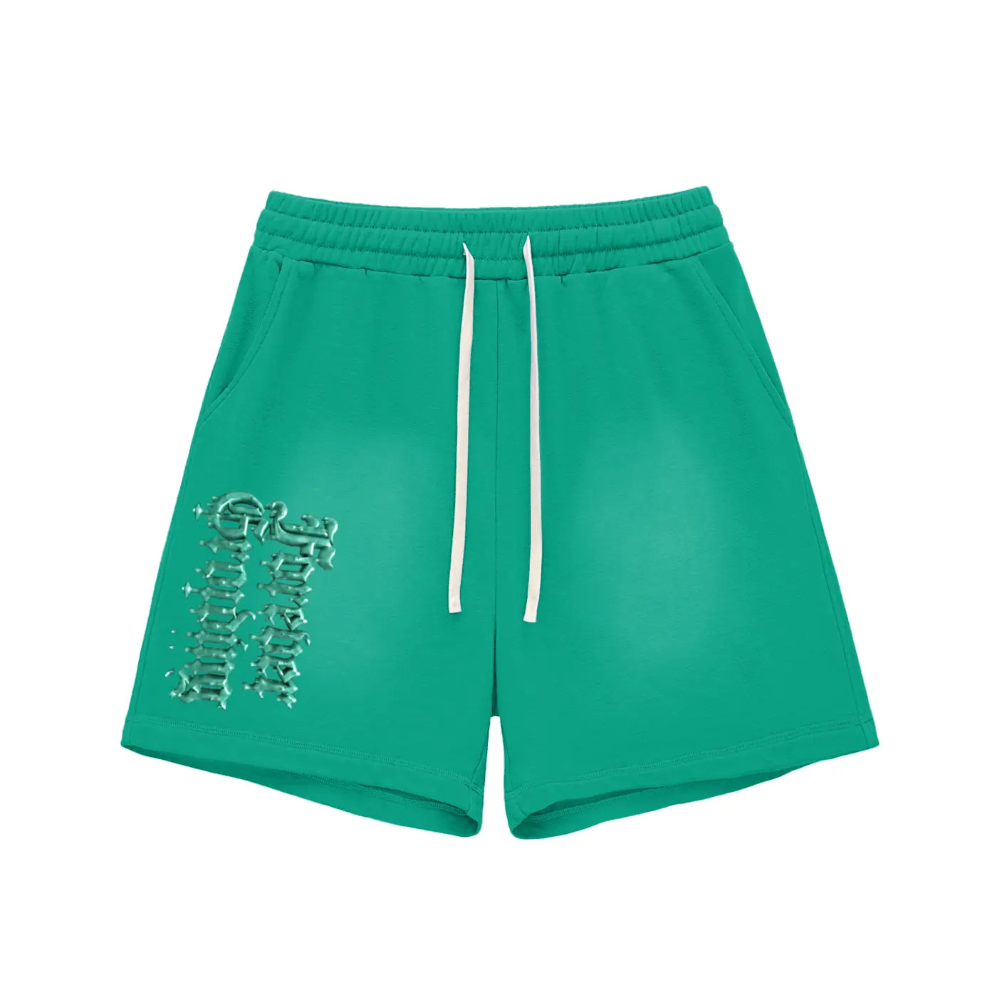 Aqua Green Sun Fade Raw Edge Cotton Shorts ODMPOD