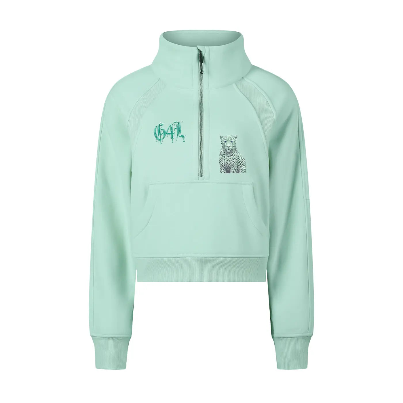 Aqua Green Cropped Half-Zip Sweatshirt ODMPOD