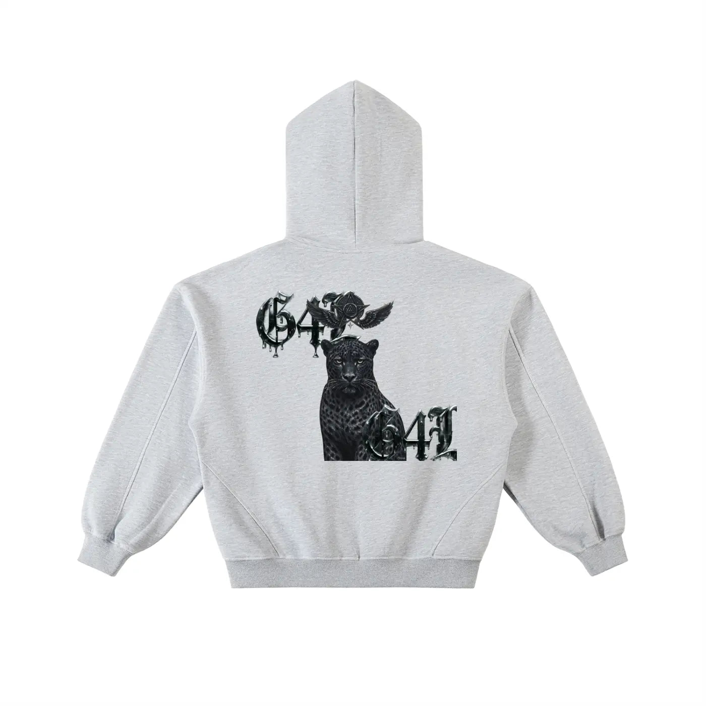 Gray contrast stitch fleece zip hoodie with black panther graphic on the back by ODMPOD