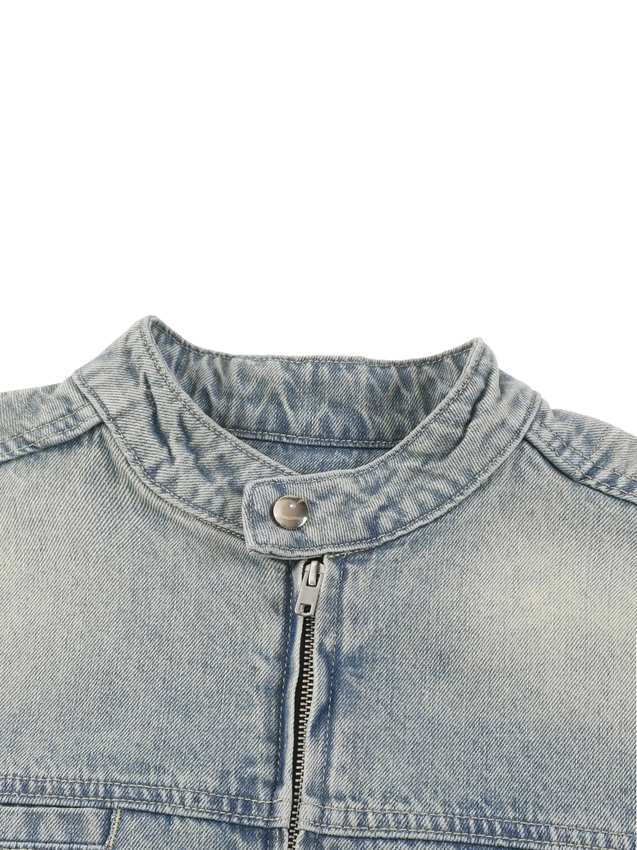 Blue Vintage Wash Zip Denim Jacket ODMPOD